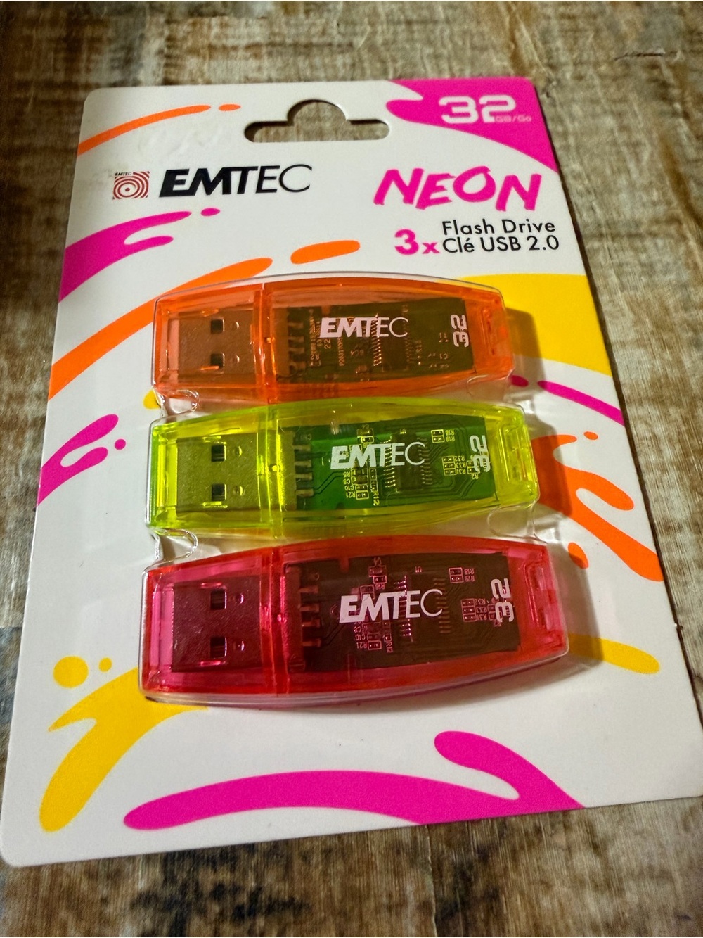 EMTEC Neon 3-Pack USB Flash Drives — Orange, Yellow, Pink